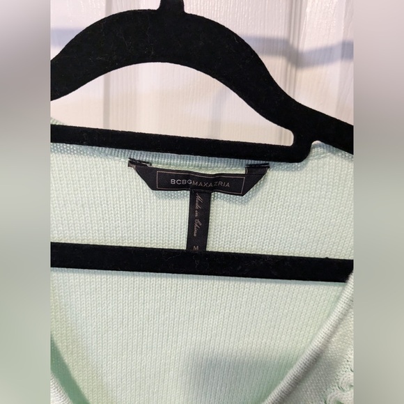 RARE! BCBG MaxAzria Knit Sweater Top Long Sleeve Bishop Puff Vneck Mint Green M - Picture 4 of 5